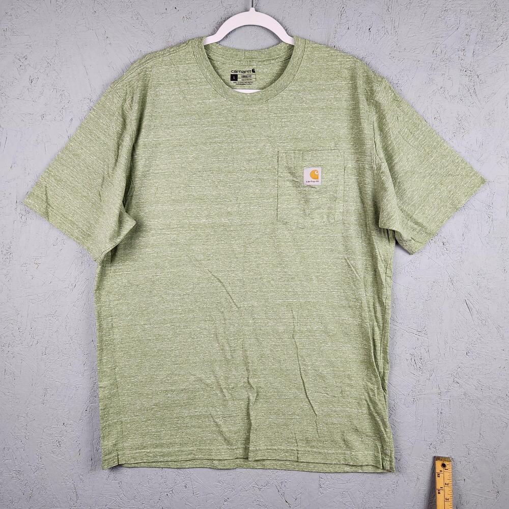 Carhartt Shirt Mens Large Green Loose Fit Pocket Workwear Crewneck Outdoors Logo